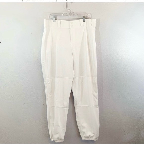 Nike Baseball White Full Length Pants Athletic Men Black Swoosh XL - Picture 1 of 5